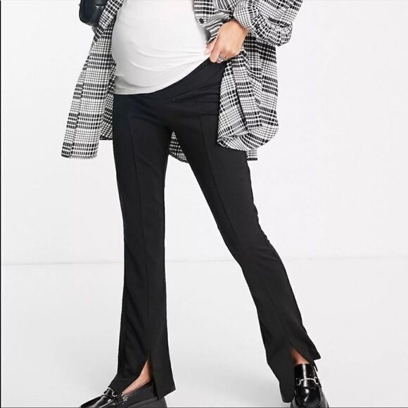 EUC ASOS DESIGN MATERNITY UNDER BUMP BLACK SPLIT HEM PANTS/SLACKS SIZE 6 - Picture 1 of 9